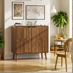 Farmhouse Walnut Sideboard Buffet Cabinet with Slatted Doors, 31.5" W - Elirian