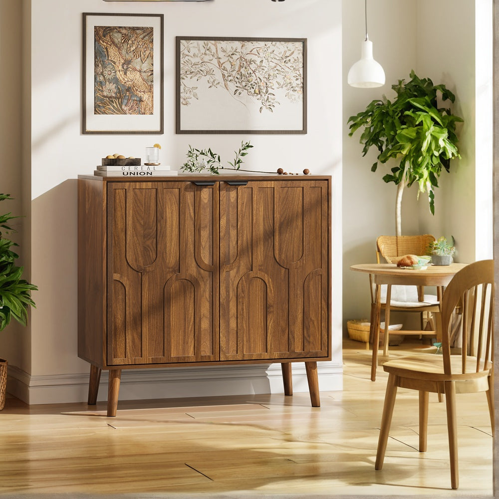 Farmhouse Walnut Sideboard Buffet Cabinet with Slatted Doors, 31.5" W - Elirian