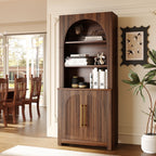 Walnut Arched Bookcase with Storage Cabinet and Open Display Shelves - Elirian