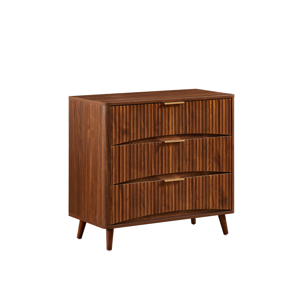 Fluted Walnut 3-Drawer Dresser, Set of 2 - Elirian