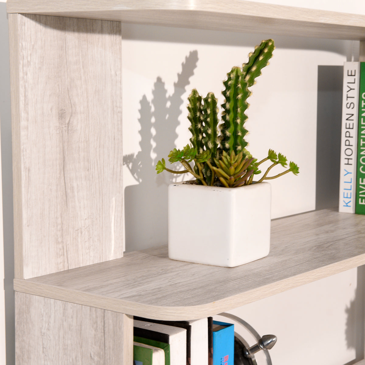 Light Gray Freestanding Corner Bookshelf with Anti-Tip Safety Design - Elirian