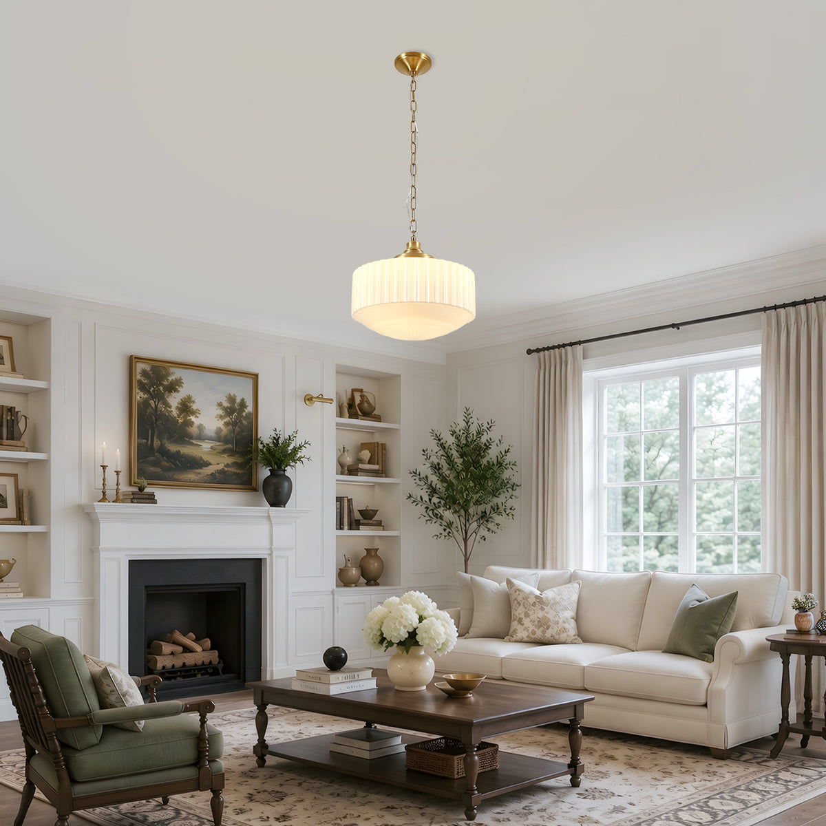 Vintage Milk Glass Pendant Light with Brass Finish - Elirian