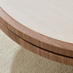Sintered Stone Round Coffee Table with Walnut Pedestal Base - Elirian