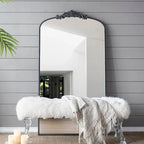 Black Arched Full Length Floor Mirror with Baroque Carved Frame