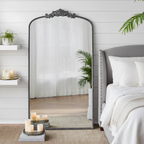 Black Arched Full Length Floor Mirror with Baroque Carved Frame