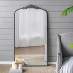 Black Arched Full Length Floor Mirror with Baroque Carved Frame