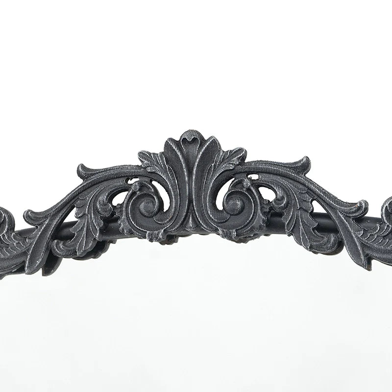 Black Arched Full Length Floor Mirror with Baroque Carved Frame