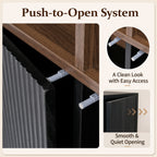 Black Fluted 3-Door Storage Cabinet with Open Display Shelves - Elirian