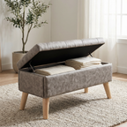 Velvet Storage Ottoman Bench with Built-in Tray, Grey - Elirian