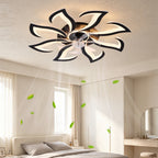 Black flower flush mount ceiling fan with dimmable LED light and remote control - Elirian
