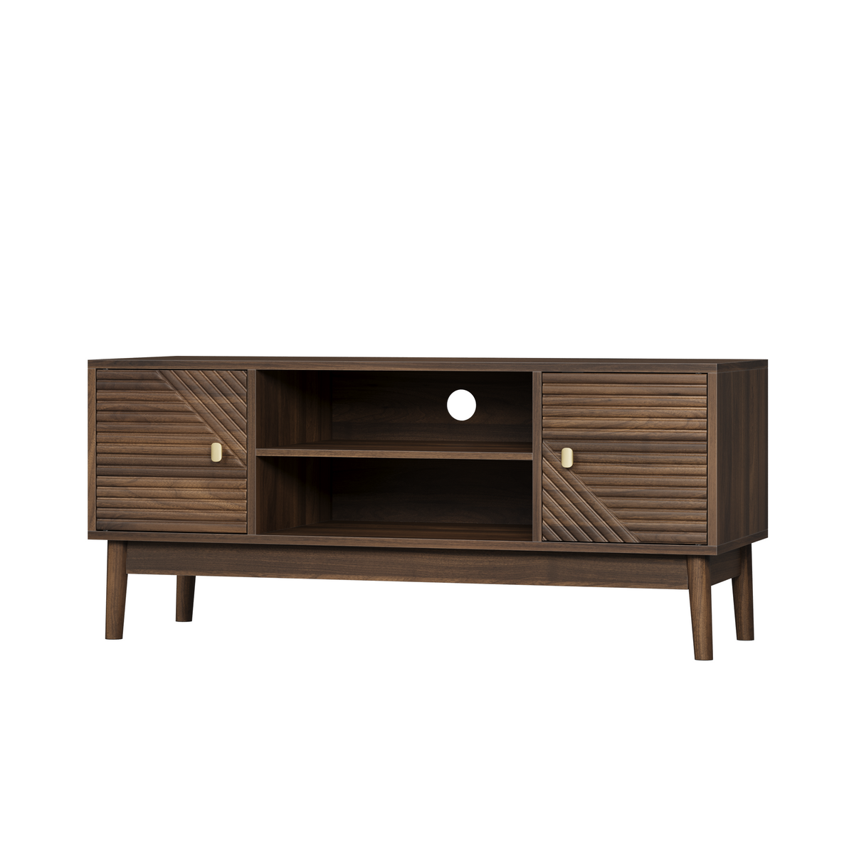 Mid-Century Walnut TV Stand with Grille Doors and Storage - Elirian