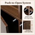 Walnut Fluted 3-Door Storage Cabinet with Open Display Shelves - Elirian