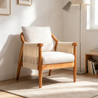 Mid-Century Accent Chair with Hand-Woven Paper Rope Arms and Linen-Blend Cushion - Elirian