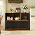 Black Fluted 3-Door Storage Cabinet with Open Display Shelves - Elirian