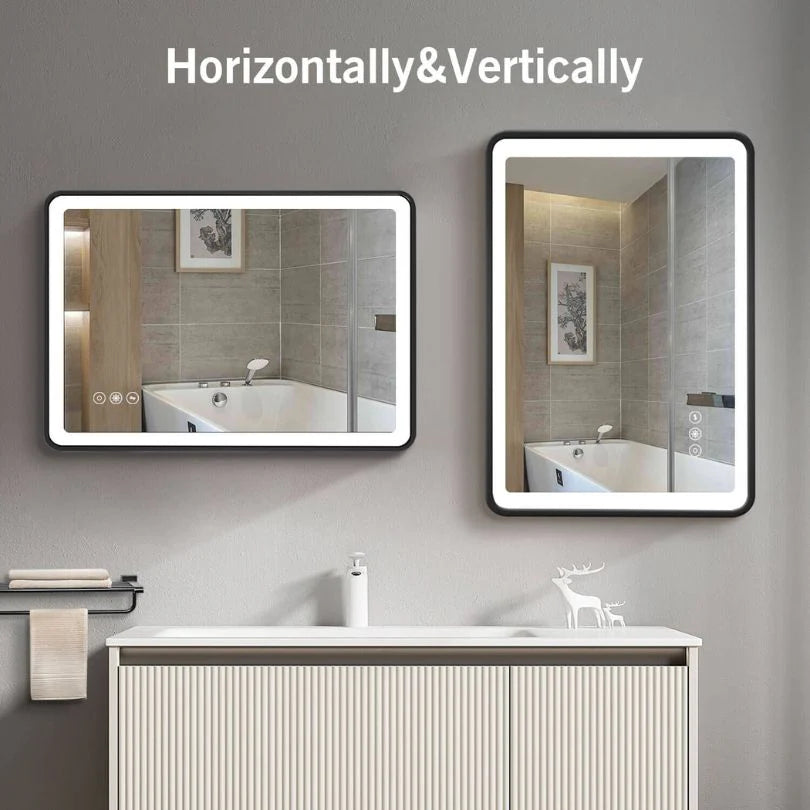 Black Framed LED Bathroom Mirror with Touch Sensor, Anti-Fog & Dimmable Lighting