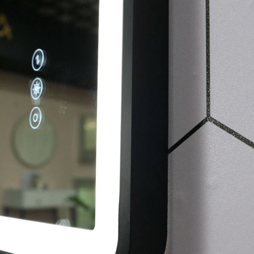 Black Framed LED Bathroom Mirror with Touch Sensor, Anti-Fog & Dimmable Lighting