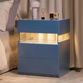 Blue Acrylic LED Nightstand with 3 Drawers and Open Shelf