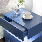 Blue Acrylic LED Nightstand with 3 Drawers and Open Shelf