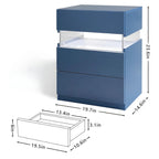 Blue Acrylic LED Nightstand with 3 Drawers and Open Shelf