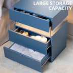 Blue Acrylic LED Nightstand with 3 Drawers and Open Shelf