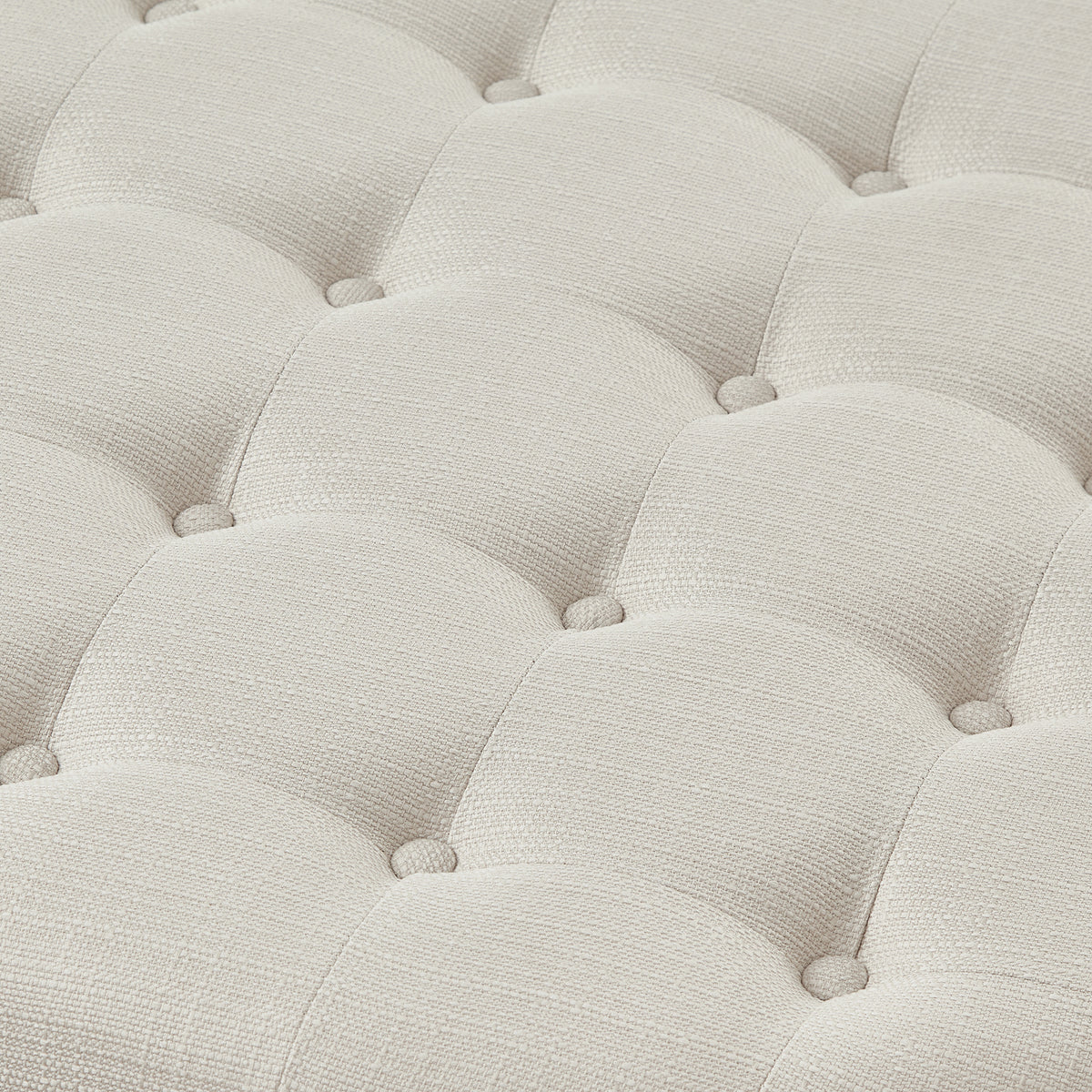 Round Tufted Linen Storage Ottoman Coffee Table, Ivory - Elirian