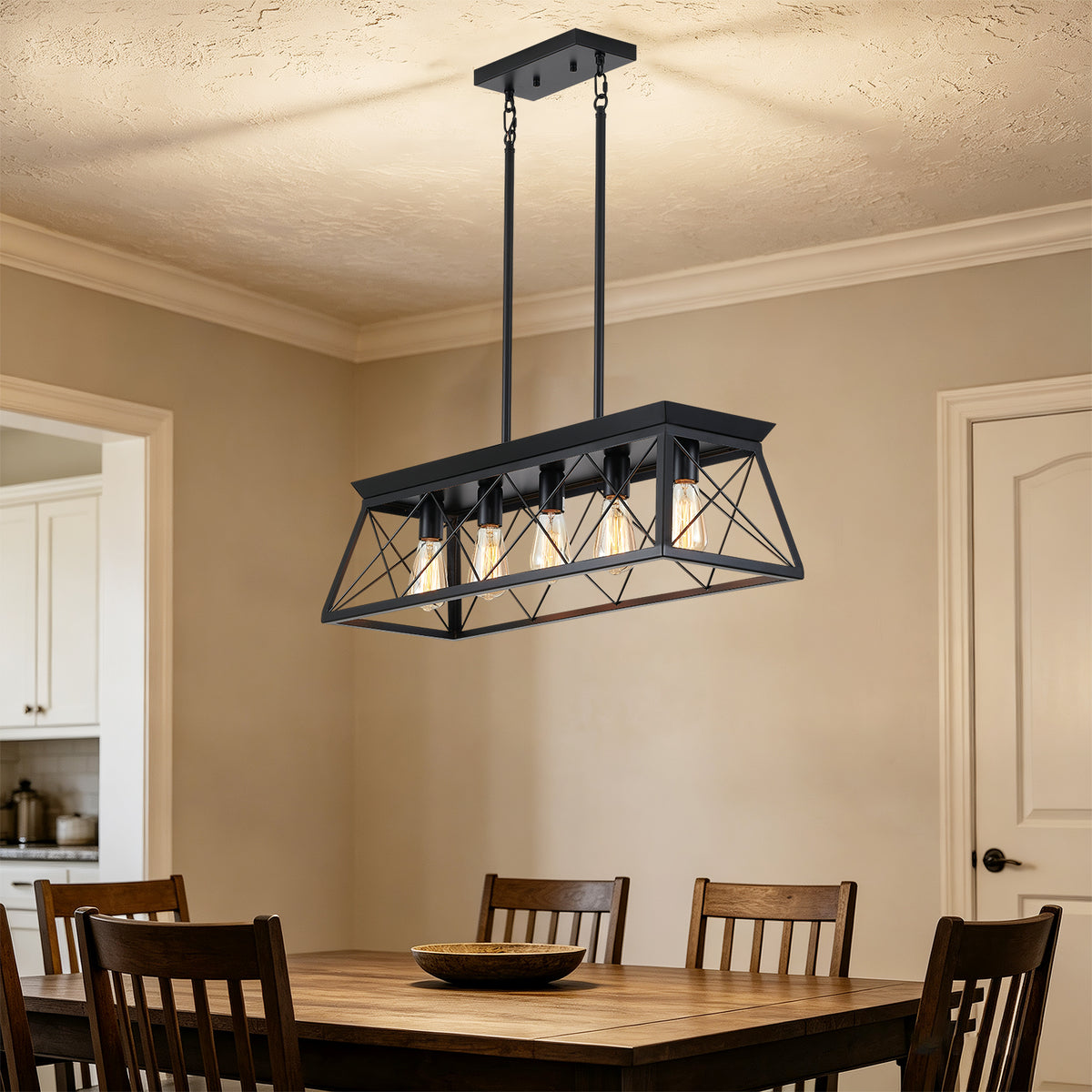 5-Light Black Farmhouse Chandelier with Adjustable Rods - Elirian