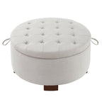 Round Bouclé Storage Ottoman with Reversible Tray Lid, Beige - Elirian