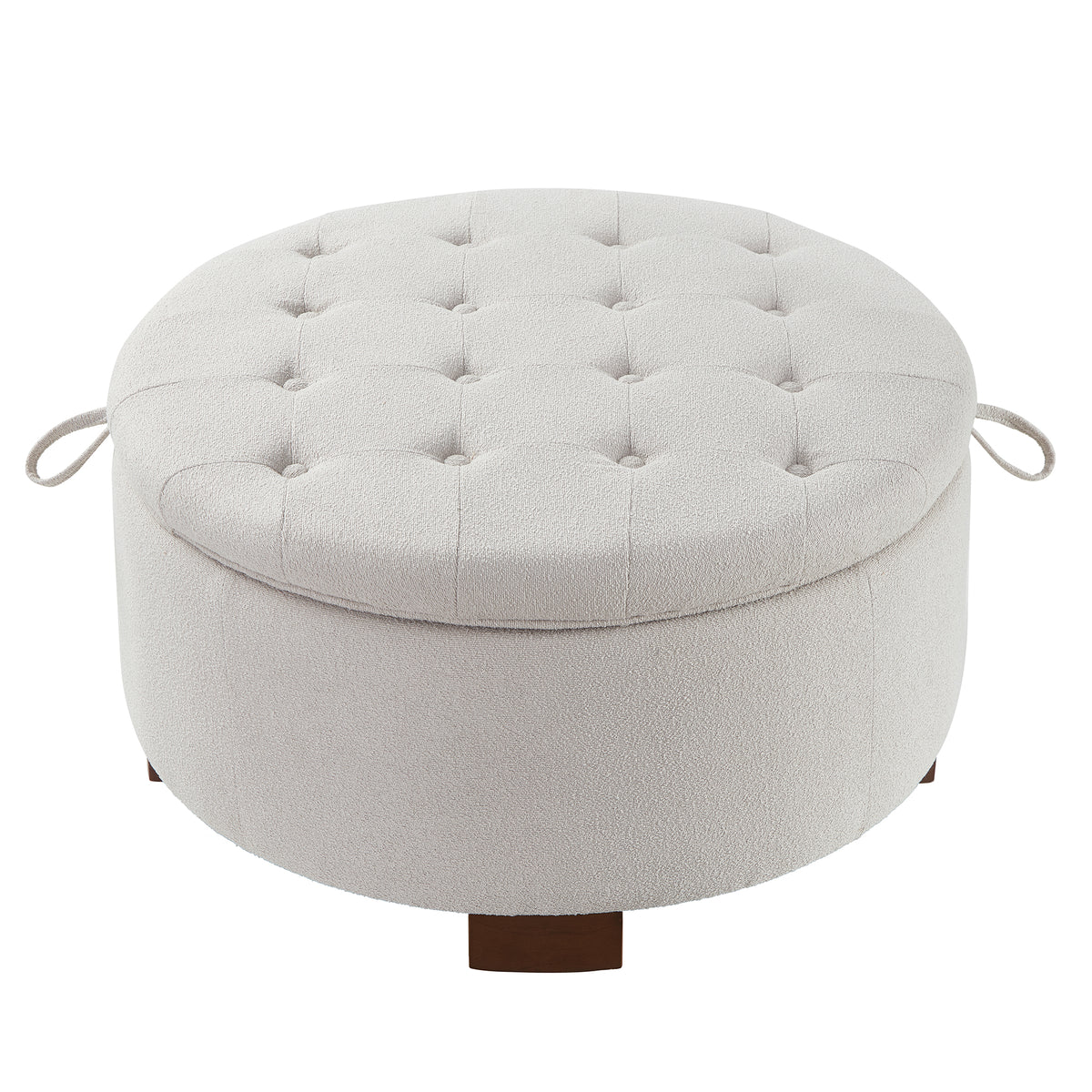 Round Bouclé Storage Ottoman with Reversible Tray Lid, Beige - Elirian