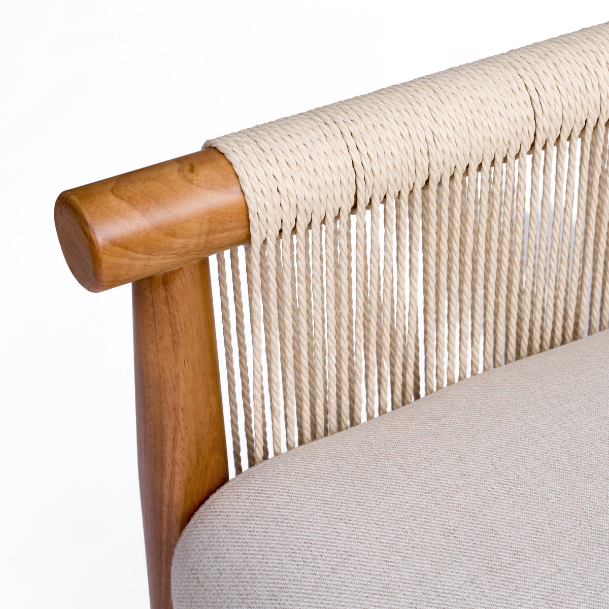 Mid-Century Accent Chair with Hand-Woven Paper Rope Arms and Linen-Blend Cushion - Elirian
