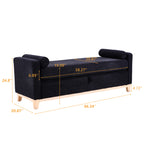Sherpa Fleece Upholstered Bench with Bolster Pillows, Black - Elirian