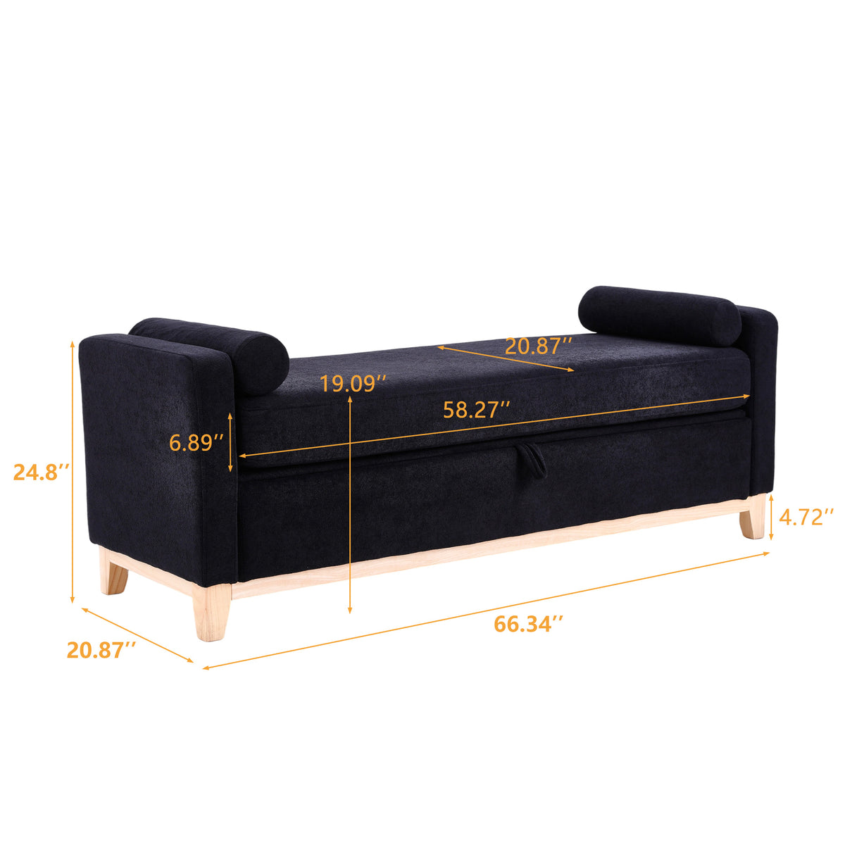 Sherpa Fleece Upholstered Bench with Bolster Pillows, Black - Elirian
