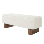 Padded Upholstered Ottoman Bench in Warm Beige with Rubberwood Legs - Elirian