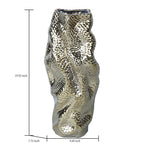20" Sculptural Gold Ceramic Vase with Geometric Pattern