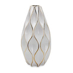 17.7" Novelty Shape White Ceramic Vase with Gold Accents