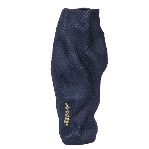 Navy Blue and Gold Geometric Ceramic Vase | 20" Abstract Sculptural Accent Piece