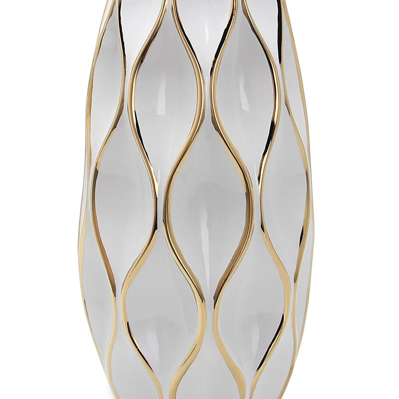 17.7" Novelty Shape White Ceramic Vase with Gold Accents