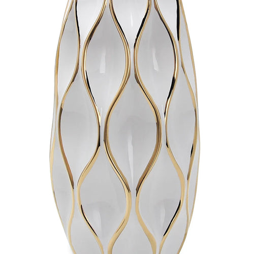 17.7" Novelty Shape White Ceramic Vase with Gold Accents