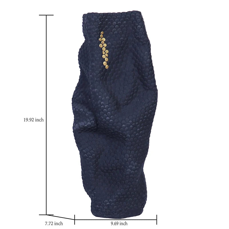 Navy Blue and Gold Geometric Ceramic Vase | 20" Abstract Sculptural Accent Piece