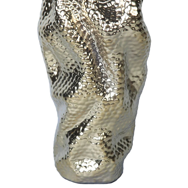 20" Sculptural Gold Ceramic Vase with Geometric Pattern