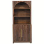 Walnut Arched Bookcase with Storage Cabinet and Open Display Shelves - Elirian