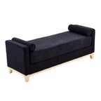 Sherpa Fleece Upholstered Bench with Bolster Pillows, Black - Elirian