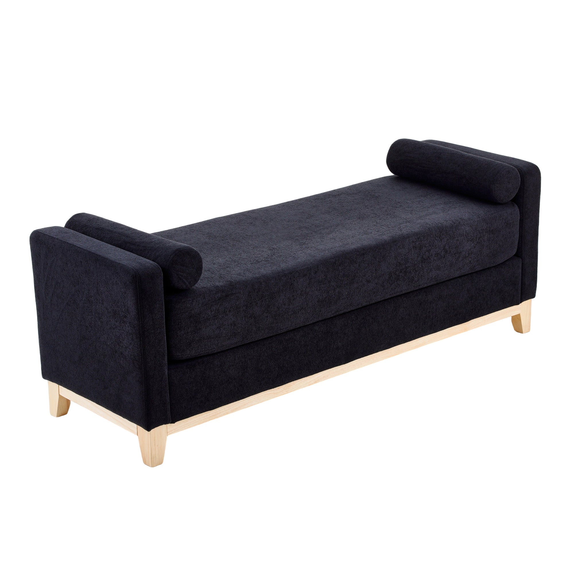 Sherpa Fleece Upholstered Bench with Bolster Pillows, Black - Elirian