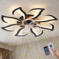 Black flower flush mount ceiling fan with dimmable LED light and remote control - Elirian