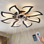 Black flower flush mount ceiling fan with dimmable LED light and remote control - Elirian