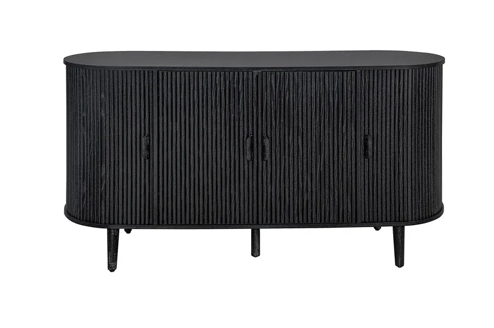 Meuble TV incurvé noir avec 4 portes et étagères réglables