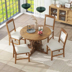 Retro Extendable Dining Set with 4 Upholstered Chairs, Walnut - Elirian