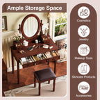 Vintage Walnut Vanity Desk Set with Adjustable Mirror & Velvet-Lined Drawers - Elirian