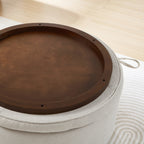 Round Bouclé Storage Ottoman with Reversible Tray Lid, Beige - Elirian