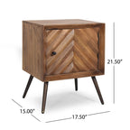 Dark Brown Mango Wood Nightstand with Cabinet Door and Iron Legs