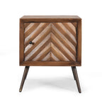 Dark Brown Mango Wood Nightstand with Cabinet Door and Iron Legs